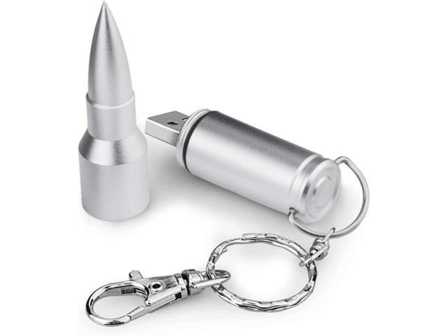 RAOYI New 3D Bullet Flash Drive USB Flash Pen Drive Memory with Key Chain (64GBSilver)