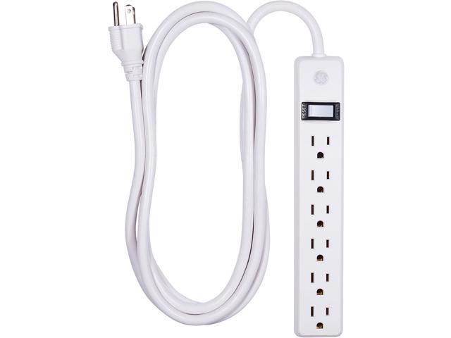 GE 6 Outlet Power Strip 8 Ft Long Extension Cord Grounded Outlets UL Listed White 14832