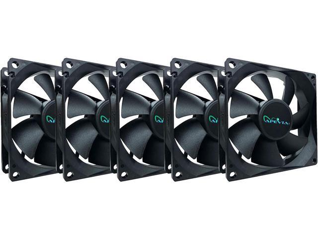 Apevia AF58S-BK 80mm 4pin Molex + 3pin Motherboard Silent Black Case Fan - Connect to Power Supply or Motherboard (5-pk)