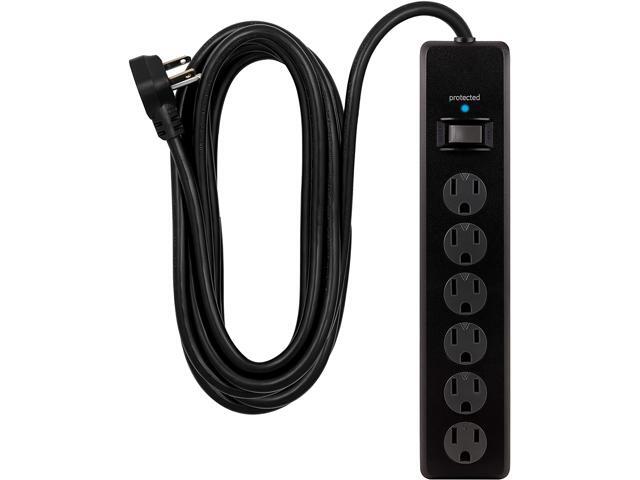 GE 6 Outlet Surge Protector 10 Ft Extension Cord Power Strip 800 Joules Flat Plug Twist-to-Close Safety Covers White 14092
