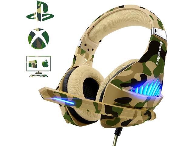 Gaming Headset for PS4 Xbox One PC Beexcellent Deep Bass PS4 Headset with Noise Immunity Mic LED Light Friction-Reduction Cable High Comfort