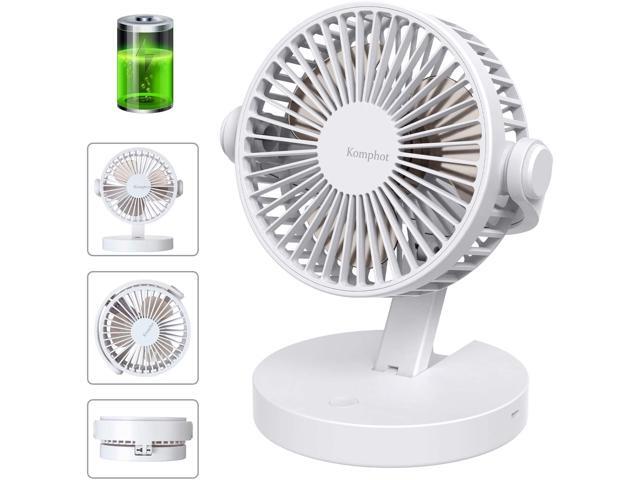 Battery Operated Fan USB Desk Fan Foldable Small Quiet with 3 Speeds Rechargeable or USB Powered Table Fan for Home Office Travel Camping White