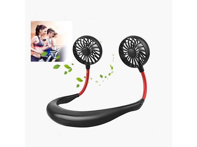 Hand Free Personal Fan Kbinter Portable USB Mini Fan Headphone Design Wearable Necklace Sports Fan Cooler Fan with Dual Wind Head for Traveling