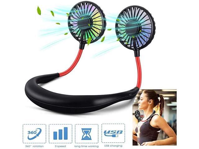 Hands Free Portable LED Lazy Neckband Fan Hanging Sport Style Wearable Duel Cooling Rechargeable Mini USB Neck Fan with 2000mAh Charging Battery 3