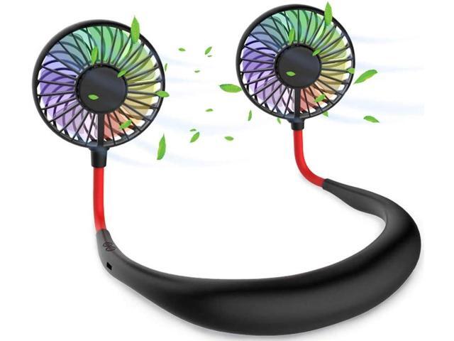 2020 Upgraded Portable Neck Fan Mini Rechargeable USB Fan with 3 Speed 7 Colors Led Hands Free Personal Fan Lower Noise 360° Free Rotation