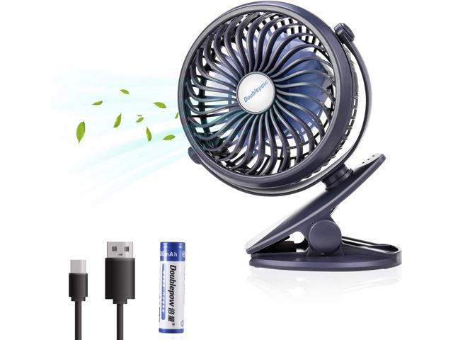 HANLIN Stroller Fans Mini USB Desk Clip Fan Battery Operated Clip on Portable Fan with 2500mAh Power Bank Feature Stepless Speed Regulation