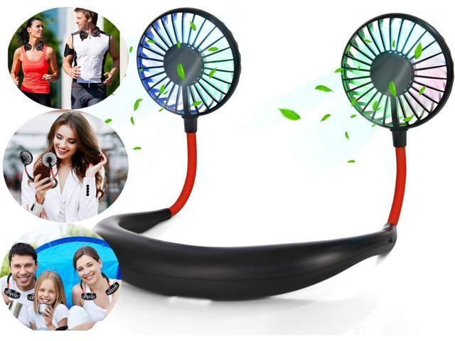 Neck Fan Portable Neckband Fan USB Charging Hand Free Personal Mini Sport Fan Rechargeable with 3 Speeds Adjustable and LED Light for Sports Travel