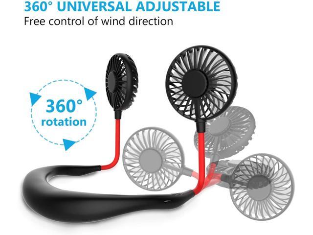 Hands Free Portable Neck Fan - Rechargeable Mini USB Personal Fan Battery Operated with 3 Level Air Flow 7 LED lights for Home Office Travel