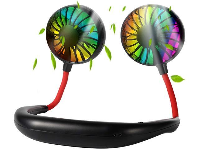 Upgrade Portable Fan Small Personal Mini USB Fan 2000mAh Rechargeable Battery Operated Neck Fan 3 Speeds 360 Degree Adjustment Head 7Color LED