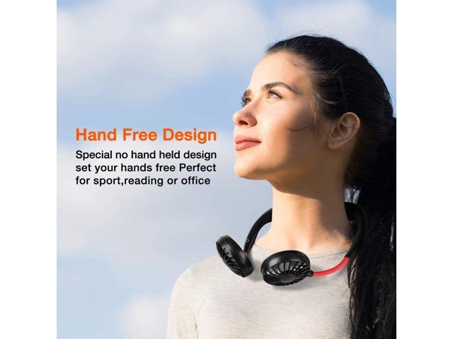Neck Hanging Fans Portable Mini Hand Free USB Personal Fan 3 Speeds 360 Degree Adjustment Head for Office Travel Outdoor Camping(Black)