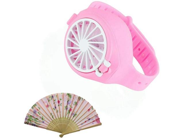 USB Fan Watches Creative Charging Fans Portable Children Fan Practical Durable Mini Fans Student Gift (Pink)