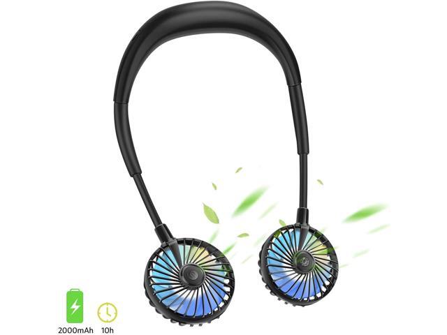 Black Neck Hanging Personal Fan - Hand Free Portable Sports Fans Small USB Rechargeable Wearable Fan Headphone Design Mini Neckband Fan for Office