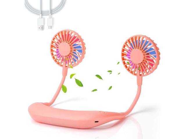 Hands Free Portable Neck Fan - Rechargeable Mini USB Personal Fan Battery Operated with 3 Level Air Flow 7 LED Lights for Home Office Travel