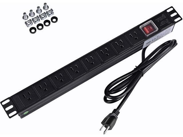 BTU Power Strip Surge Protector Rack-Mount PDU 8 Right Angle Outlets Wide-Spaced 15A/125V 6ft Cord Black