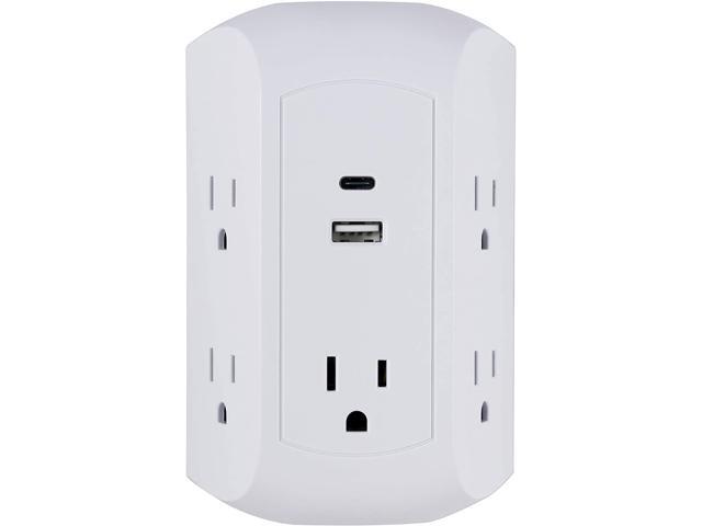 GE Pro 6 Outlet Surge Protector Adapter Spaced Tap 3-Prong Power Strip Charging Station Side Access White 43648