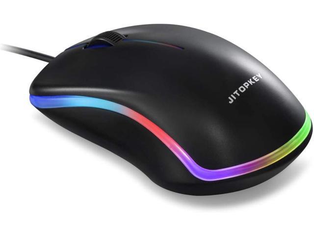 JITOPKEY USB Wired Mouse Rainbow Lights Optical Corded Computer Mouse Comfortable Click for Office and Home Mice Compatible with Windows PC Laptop