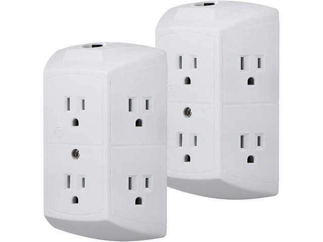 GE Pro 6 Outlet Surge Protector Adapter Spaced Tap 3-Prong Power Strip Charging Station Side Access White 43648