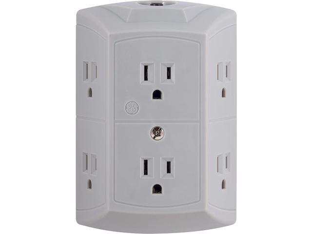 GE Pro 6 Outlet Surge Protector Adapter Spaced Tap 3-Prong Power Strip Charging Station Side Access White 43648