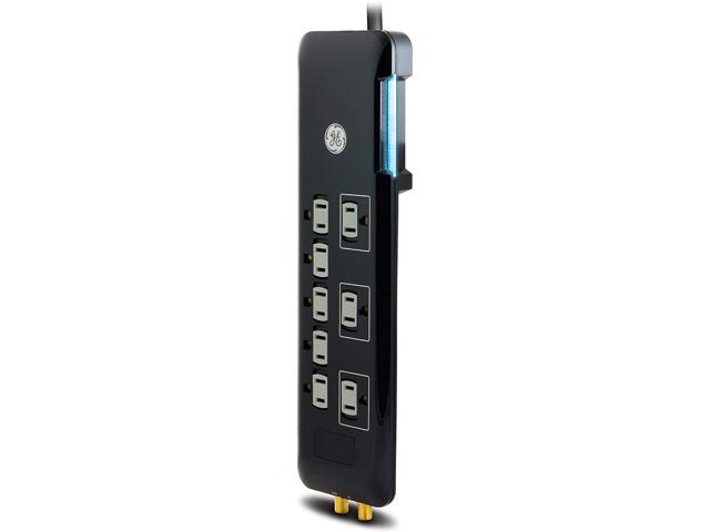 GE Surge Protector 12 Outlet Power Strip 2 USB Ports Extra-Long 8ft Power Cord Flat Plug Power Filter Circuit Breaker 4320 Joules Warranty