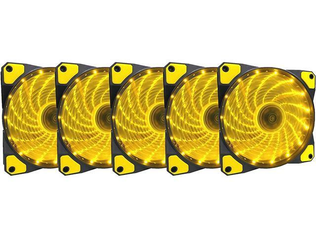 APEVIA AF512L-SYL 120mm Yellow LED Ultra Silent Case Fan w/ 15 LEDs & Anti-Vibration Rubber Pads (5-pk)