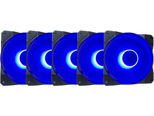 Apevia CO512L-BL Cosmos 120mm Blue LED Ultra Silent Case Fan w/ 16 LEDs & Anti-Vibration Rubber Pads (5 Pk)