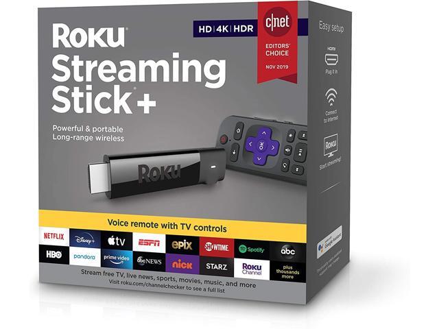 Roku Streaming Stick plus 4K/HDR/HD Streaming Player with 4X The Wireless Range & Voice Remote with TV Power and Volume (2017) (Renewed)