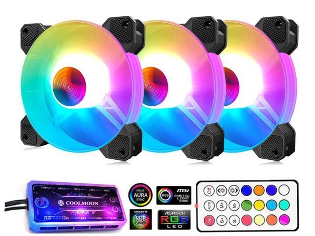 3 Pack RGB Case Fans COOLMOON 120mm Silent Computer Cooling PC Case Fan RGB Color Changing LED Fan with Remote Control