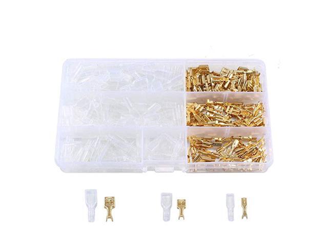 300pcs 28/48/63mm Female Spade Connectors for Car Audio Speaker Brass Crimp Terminals Spade Electrical Crimp Connector Kit with Insulating