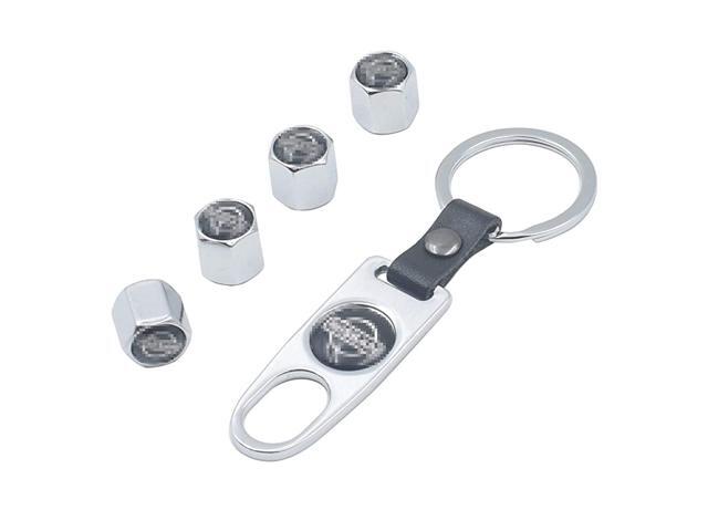 Universal Tire Valve Stem Caps with Logo Emblem Stainless Steel (4pcs) Car Tire Valve Stem Air Caps Cover + (1pcs) Wrench Keychain for