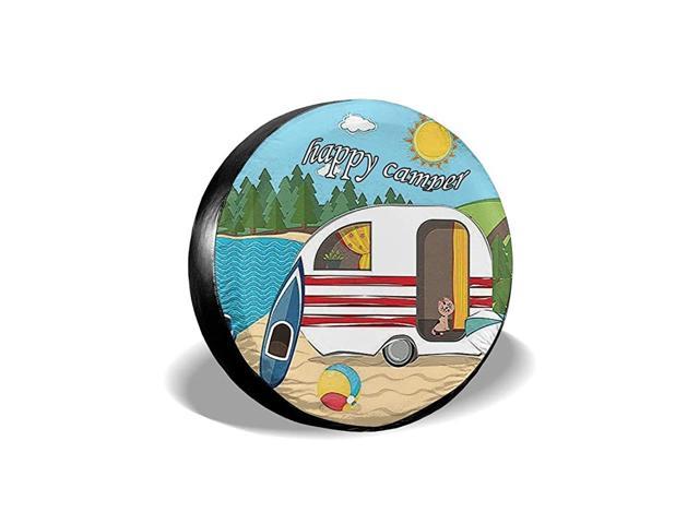 Happy Camper Spare Tire Covers Potable Dirt Protector Wheel Covers Weather-Proof for Trailer RV SUV Truck Camper Travel Trailer Accessories 14 15