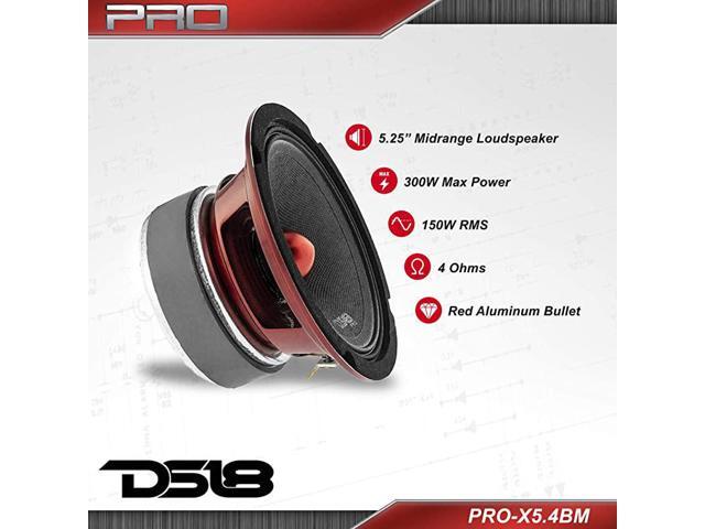 PROX54BM Loudspeaker 525 Midrange Red Aluminum Bullet 300W Max 150W RMS 4 Ohms Premium Quality Audio Door Speakers for Car or Truck Stereo Sound