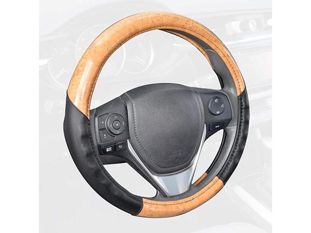 ACDelco 2 Tone - Black/Light Wood Grain Soft Microfiber Leather Steering Wheel Cover for Standard Sizes 145 15 155