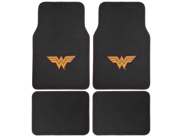 4 Piece Wonder Woman Super Hero Carpet Floor Mats - Warner Brothers DC Comics Licensed Full Mat Set for Car Truck SUV - All Weather Protection