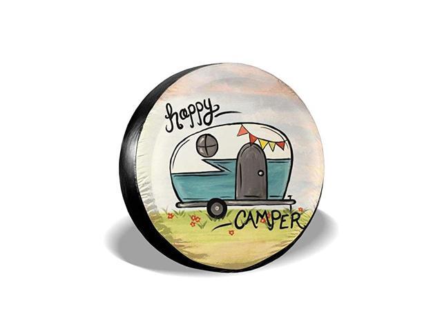 Happy Camper Spare Tire Covers Potable Dirt Protector Wheel Covers Weather-Proof for Trailer RV SUV Truck Camper Travel Trailer Accessories 14 15