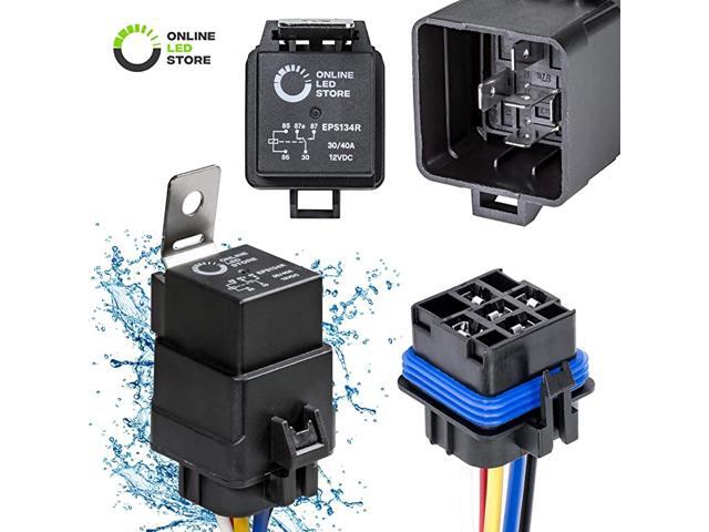 1 Pack 5-Pin 12V Bosch Style Waterproof Relay Kit [Harness Socket] [12 AWG Hot Wires] [SPDT] [30/40 Amp] 12 Volt Automotive Marine Relays for Boats