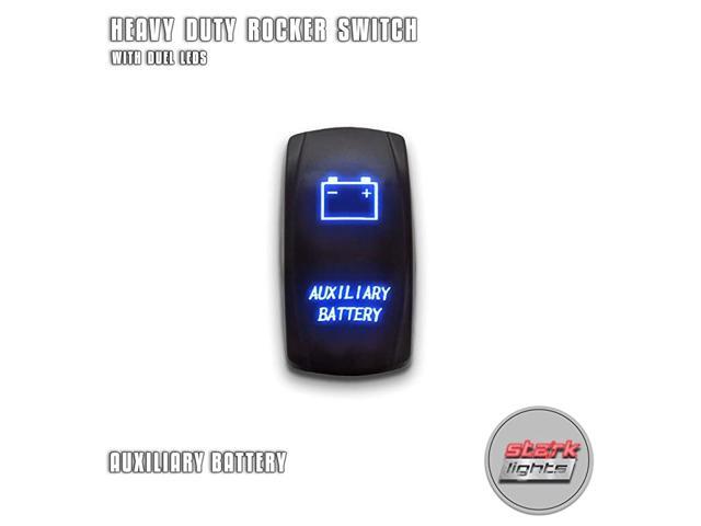 AUXILIARY BATTERY - Blue - 5-PIN Laser Etched LED Rocker Switch Dual Light - 20A 12V ON/OFF