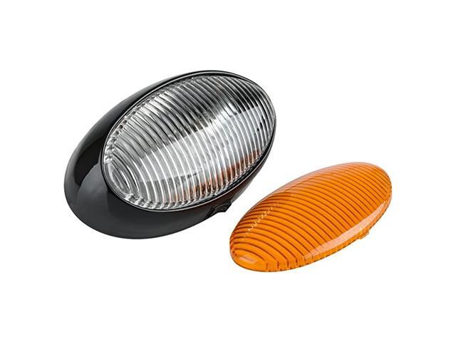 RV 12V LED Oval Porch Utility Light - Clear & Amber Lenses (Black)