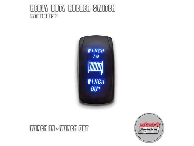 Winch in Winch Out - Blue - 7-PIN Momentary Winch in Out Rocker Toggle Switch Waterproof Black Shell/ON-Off-ON DPDT Illuminated Rocker Switch for