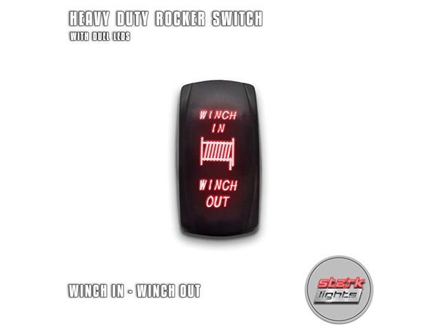 Winch in Winch Out - Red - 7-PIN Momentary Winch in Out Rocker Toggle Switch Waterproof Black Shell/ON-Off-ON DPDT Illuminated Rocker Switch for