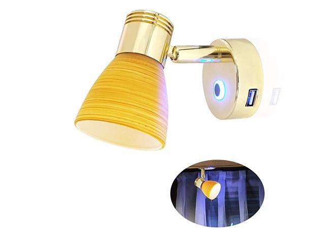 12V Warm White Reading Light - Camper Berth Directional Interior Bracket Lamp Teak Color Glass Lampshade Inbuild Touch Adjustable Switch Has Blue