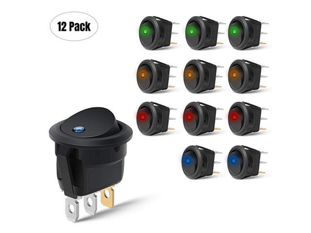 90013L 12PCS Round Toggle LED Switch 12V Car Truck Rocker On-Off Control Blue Green Yellow Red2 Years Warranty