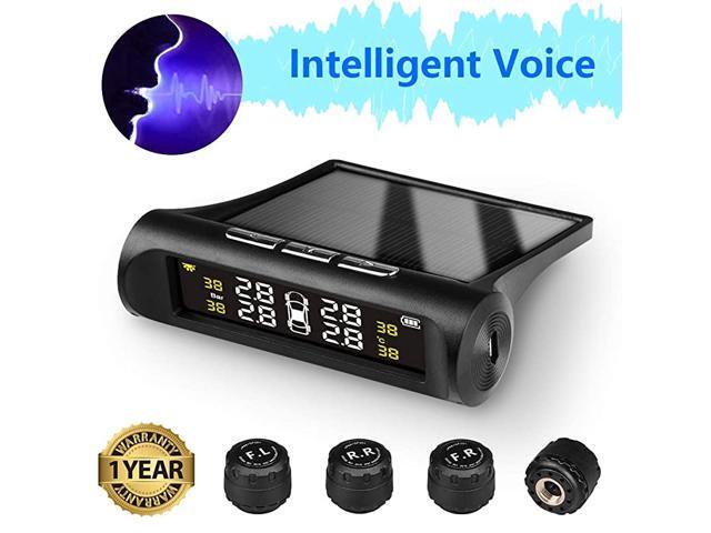 Tire Pressure Monitoring System Voice Wireless Smart Tire Safety Monitor Solar Power TPMS Tire Pressure Monitoring System with 4 External Cap