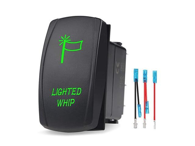 Lighted Whip Illuminated Rocker Toggle Switch Waterproof with Jumper Wires Set DC 20A 12V/10A 24V 5pin ON-Off/SPST Rocker Switch for Auto Truck