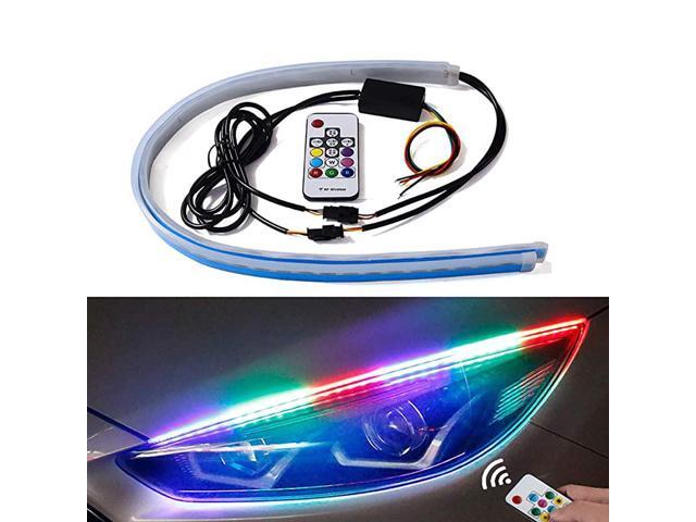 Car Led Light Strip - Multi Color 2 Pcs 1771 Inches Daytime Running Lights LED RGB Kit Waterproof - for Car Replacement Switchback Headlight