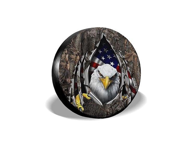 Spare Tire Cover Polyester Waterproof Dust-Proof American Flag Eagle Universal Wheel Tire Cover for Trailer RV SUV Truck Camper