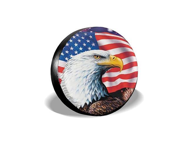 Spare Tire Cover American Eagle Flag Polyester Universal Dust-Proof Waterproof Wheel Covers for Trailer RV SUV Truck and Many Vehicles (14' 15' 16'