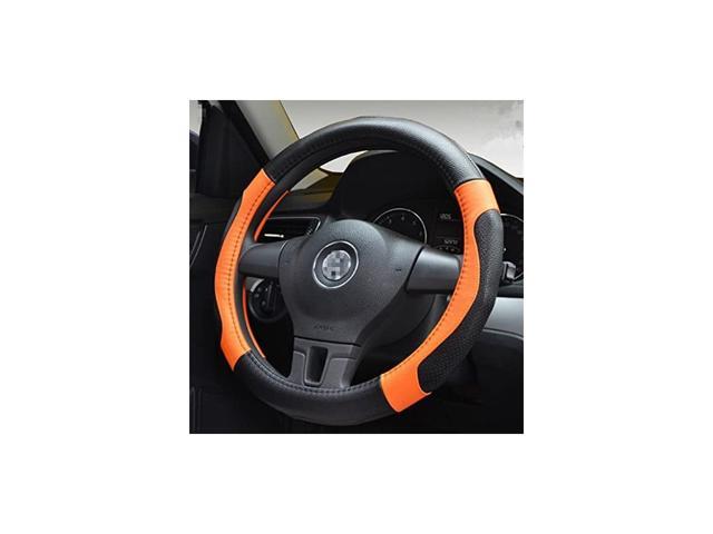Top Leather Steering Wheel Cover Universal Fit Soft Breathable Steering Wheel Wrap (Orange)