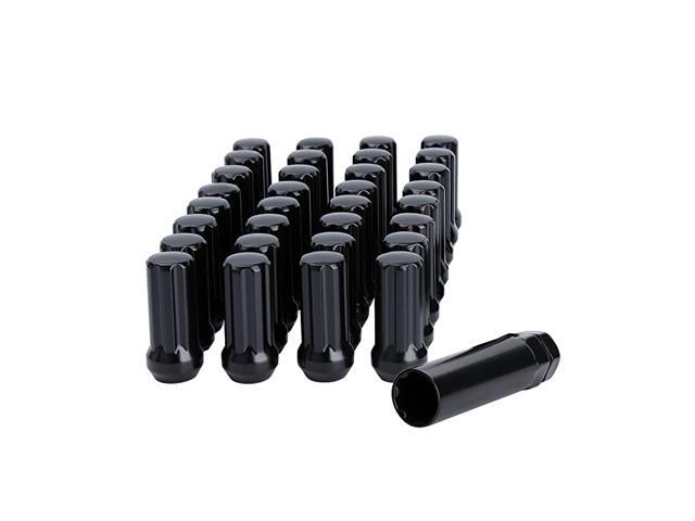 14mmx15 Wheel Lug Nuts 32x Black M14x15 Lug Nut Conical/Cone Bulge Seat Closed End Long Extended XL Spline with 1 Socket Key Fits 8 Lug