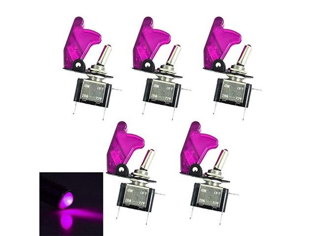 Car Purple Cover Purple LED Light Rokcer Toggle Switch SPST ON Off Pack of 5