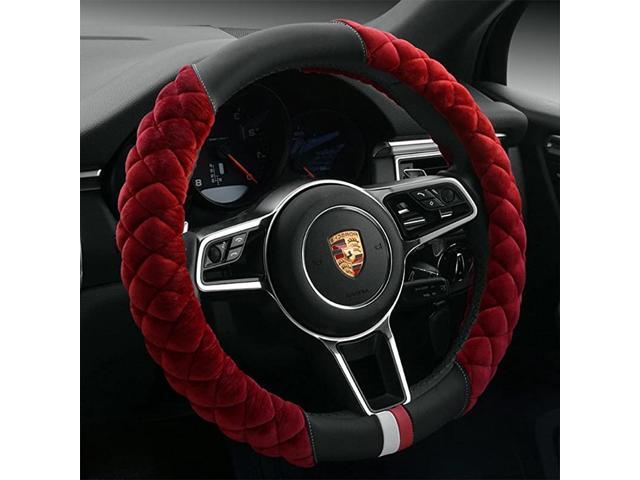 Universal Car Steering Wheel Cover Fluffy Winter Plush Steering Wheel Cover (A-Wine red)